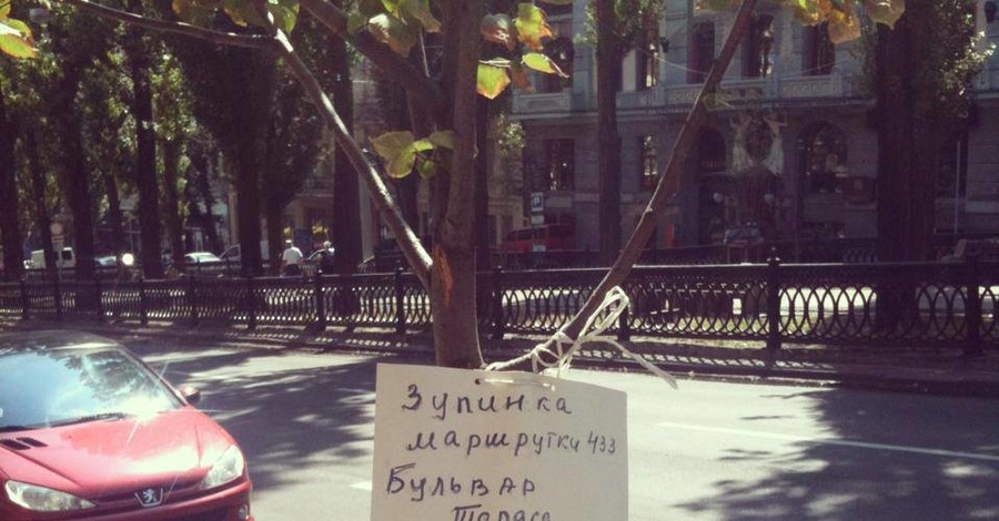 В Киеве остановки маршруток рисуют на картоне 