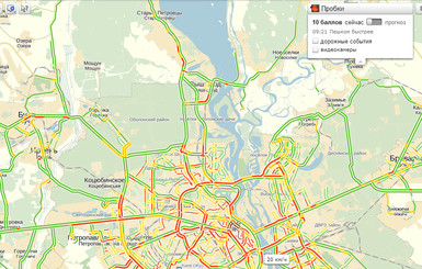 Киев тянется в 10-балльных пробках
