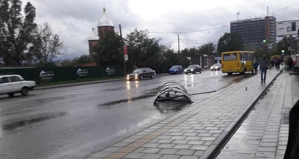 Ураган на Прикарпатье сносит остановки и валит деревья