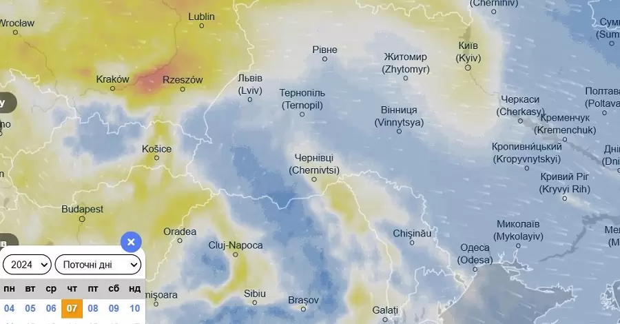 Облако грязного воздуха движется на Украину